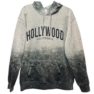 Hollywood California Hoodie Ombre Splatter‎ Pullover Sweatshirt XL Gray Speckle
